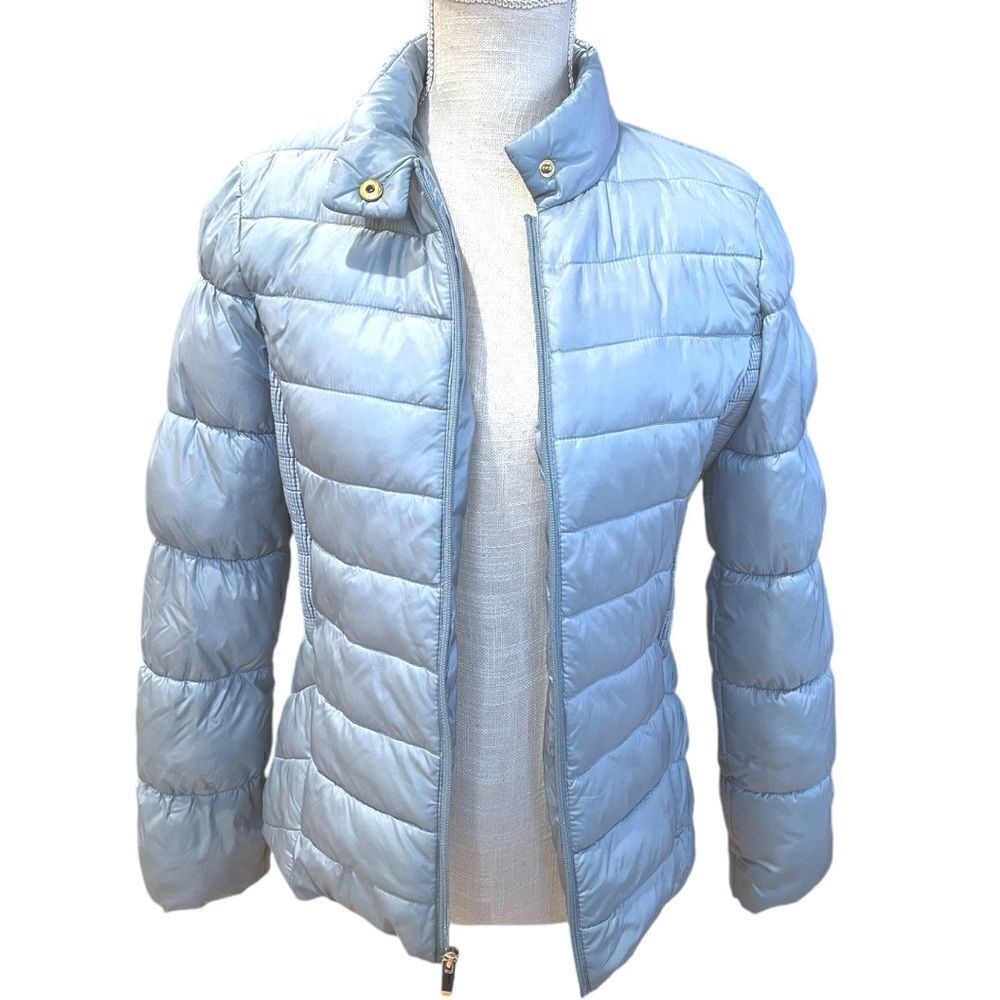 Via Spiga Ice Blue Smocked Quilted Puffer Jacket Size S - Picture 6 of 12
